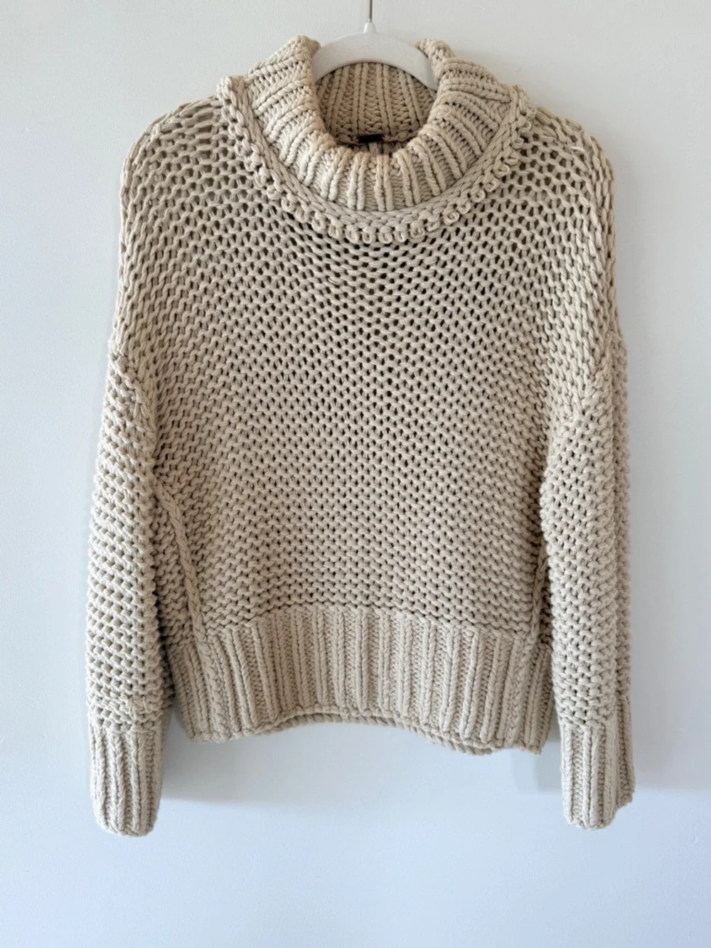 Free People My Only Sunshine Sweater Womens XS Beige Chunky Knit Mock Neck